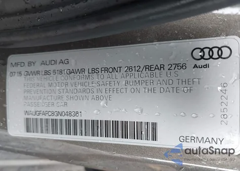 2016 Audi A6 2.0T Premium Plus z USA, uszkodzony, nr VIN WAUGFAFC8GN048361